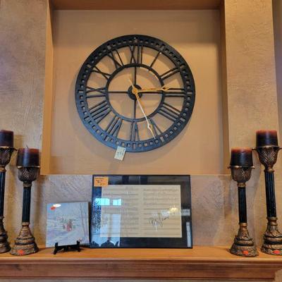 Large wall clock and candle sticks