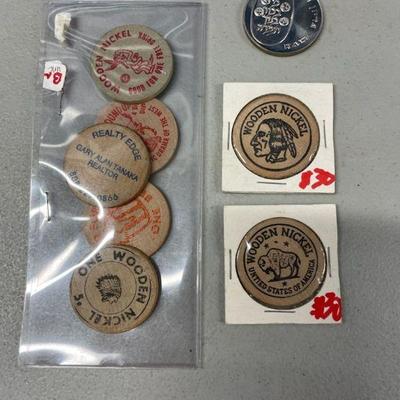 BAP129 - A Handful Of Wooden Nickels & One Shiny Israeli Coin 