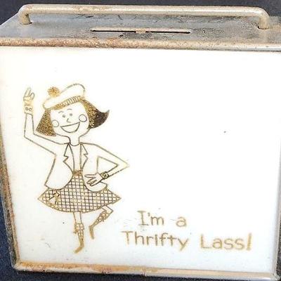 BAP093 - I'm a Thrifty Lass! Vintage Metal Coin Savings Bank