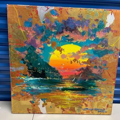 BAP414 - Original Mixed Media Piece “Emerald Sunset” by James Coleman
