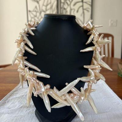 BAP512 - Stunning Myrna Lee Chang Natural Cross Shape Pearl Necklace 