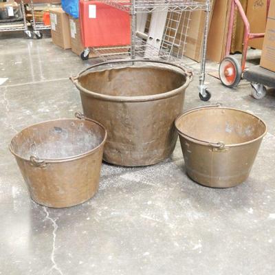 Set Of 3 Vintage Brass Buckets