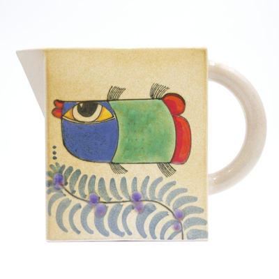 Large Ceramic Pottery Art Pitcher w/Fish