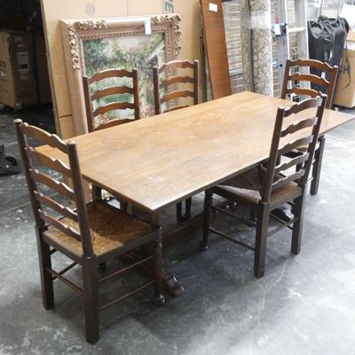 Rustic Oak Dinner Table & 5 Ladderback Chairs