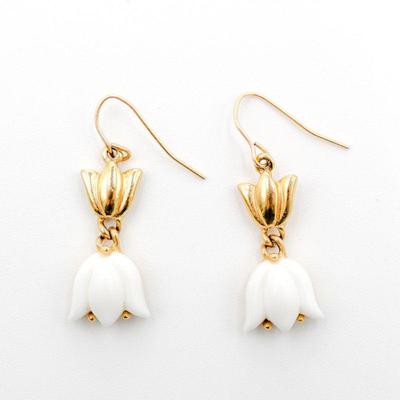 Trifari White Lucite Flower Drop Earrings