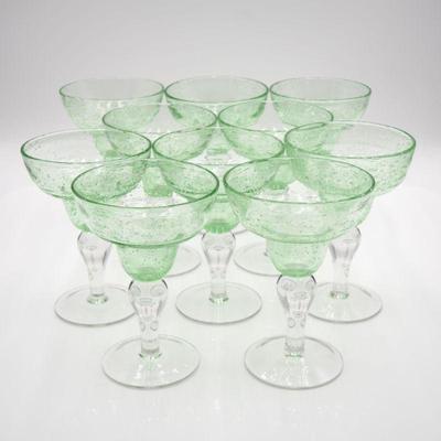 Set of 10 Green Glass Margarita Glasses