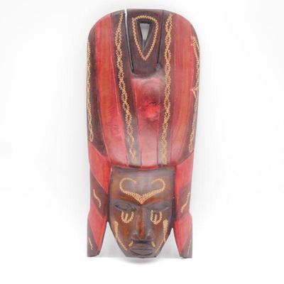 Hand Carved Red & Brown African Tribal Mask