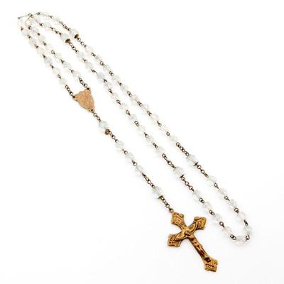 Bronze Cross & Faceted Clear Bead Rosary