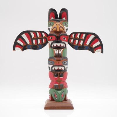 Carved Wood Totem Pole Statuette