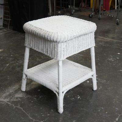 White Wicker End Table
