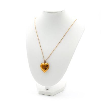 Vintage Etched Floral Heart-Shaped Locket Necklace