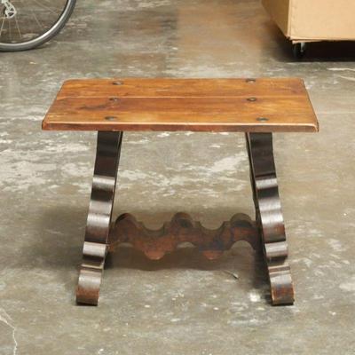 Rustic Carved Wood End Table