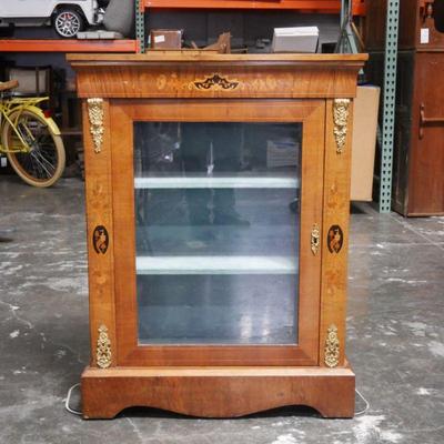 Antique Burr Walnut & Marquetry Inlay Display Cabinet