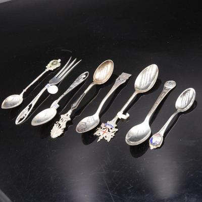 Lot of 8 Sterling Silver Souvenir Spoons