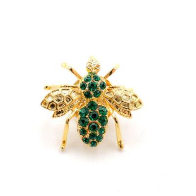 Gold-Tone & Green Gemstones Bee Pin