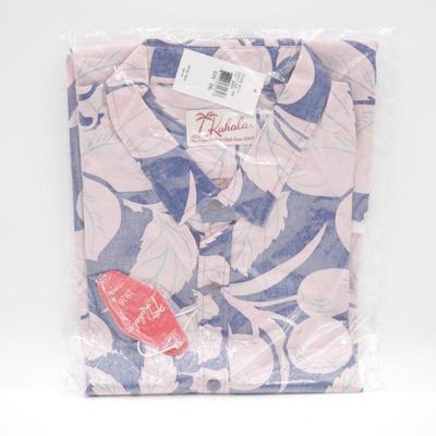 Kahala Blue w/Pink Leaves Hawaiian Shirt Men's Size XXL - New