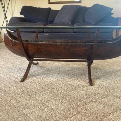 Sale Photo Thumbnail #1: Carved canoe coffee table 