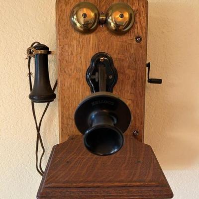 Ha106v antique 1900s kellogg wall crank phone