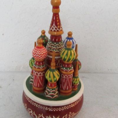 Vintage Russian St. Basil's Cathedral Hand Carved and Painted Wooden Music Box