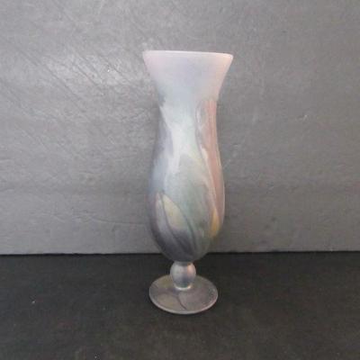 Vintage (Possibly Al Rama) Israeli Frosted Art Glass Pedestal Vase - 10" Tall