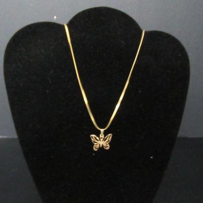 14k Gold 24" Spring Ring Clasp 2mm Serpentine Chain with Dainty 14k Gold Butterfly Charm - TW 10.2g
