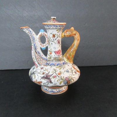 Vintage Hand Painted in Portugal Giraffe Handle Teapot - 8" Tall