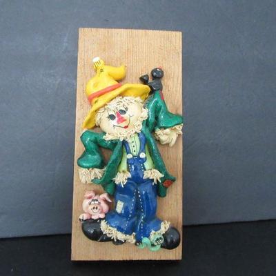 Vintage Hand Carved 3D Scarecrow Wall Hanging - 5½" x 12" x 3"