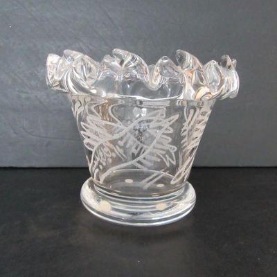 Vintage Kosta Boda Crystal "Sargasso" Bowl with Etched Fish & Unique Rim by Ulrica Hydman-Vallien - 7" Diameter