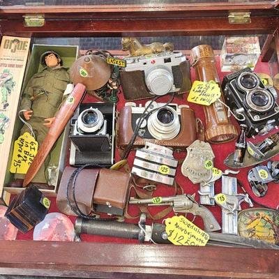 Vintage cameras, repro GI JOE SOLD, and more! Gun not real...cap gun