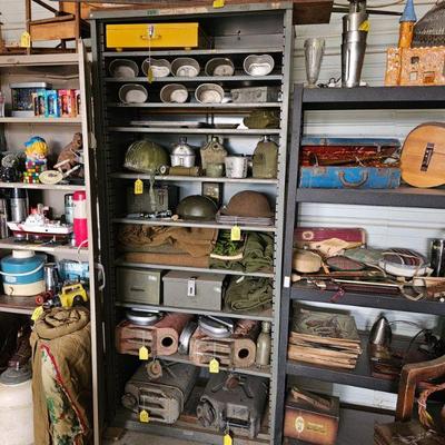 Cabinets full of US Military collectibles 