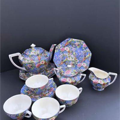Rare Discontinued Crown Ducal Blue Chintz Luncheon Set .jpg