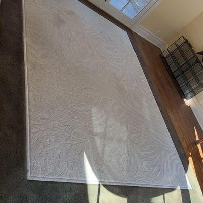 Living Room Rug 9 x 12 Dark Green Border With Cream Zebra Print Inside
