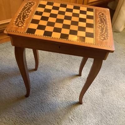 SOLD $59 Italian chess top music box 18"H 15" x 11"