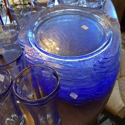 **RARE FIND Indiana Glass in blue 2 sets of glasses $36 for 6
2 sets of plates $66 for 6 - glasses only sold 