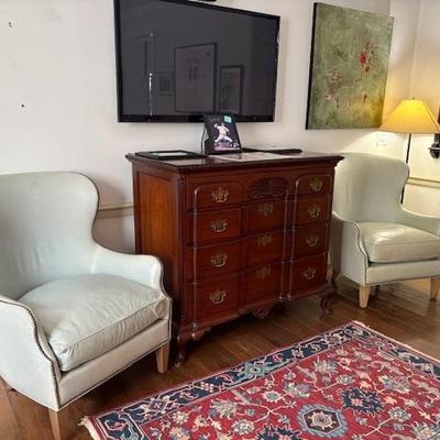 Mint Green leather chairs pair