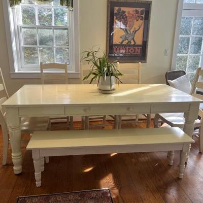 Pottery Barn Table chairs and bench 82 x 39 x 31.5h
