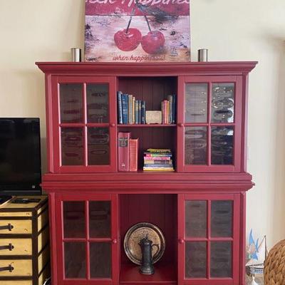 Red Display Units with sliding doors (this is 2 cabinets stacked) *we have 4 total red cabinets