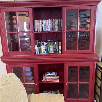 Red Display Units with sliding doors (this is 2 cabinets stacked) *we have 4 total red cabinets