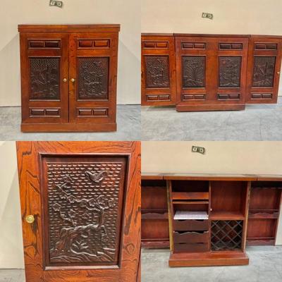Fabulous rosewood folding bar with carved panels