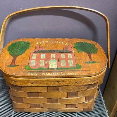HANDPAINTED BASKET - BIXBY LIBRARY FRANCESTOWN