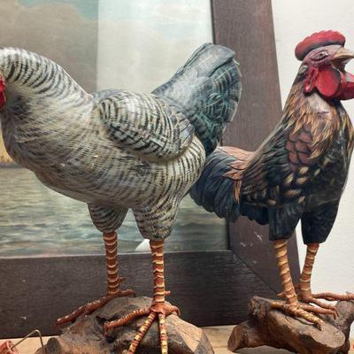 WOOD PAINTED CHICKENS