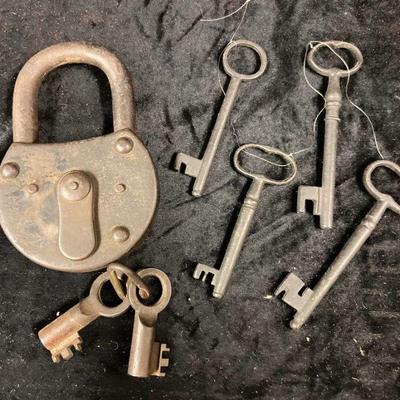 Antique lock and skeleton keys