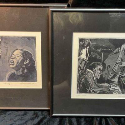Two aquatint and dry points by artist jennifer brouse