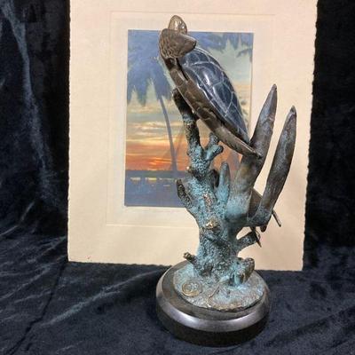Spi bronze sea turtle statue and k koyama vintage pacific island print