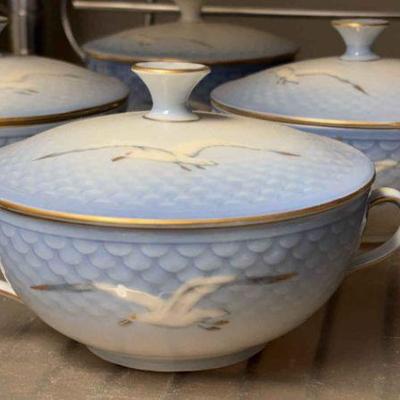 Bing grondahl seagull cream soup bowl, saucer, & lid sets