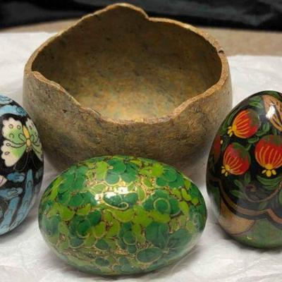 Carved stone bowl decorative eggs