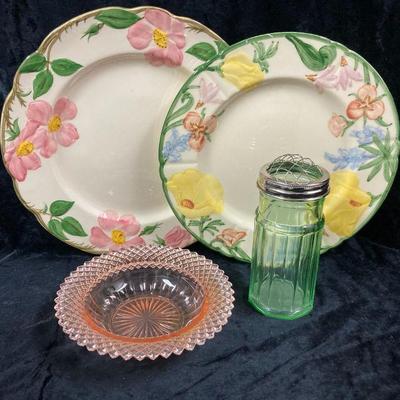 Franciscan floral plates and depression glass
