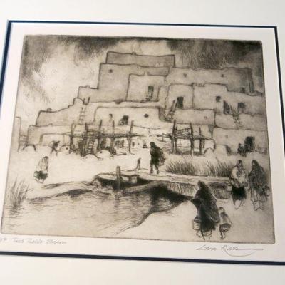 Gene Kloss "Taos Pueblo Stream" Etching