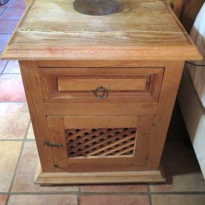 Mexican Pine Side Night Stand with Lattice Door