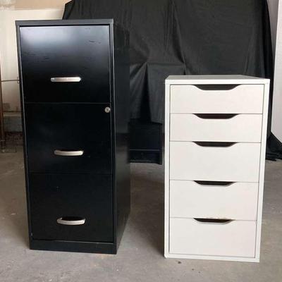 Pa111 1 black file cabinet 1 white five drawer storage unit